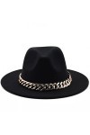 EGROOV Chapeau Femme Large Bord Bande de chaîne en Or épais Noir Beige Chapeau feutré Cowboy Jazz Hommes Casquettes Femmes Ch
