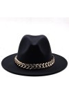 EGROOV Chapeau Femme Large Bord Bande de chaîne en Or épais Noir Beige Chapeau feutré Cowboy Jazz Hommes Casquettes Femmes Ch