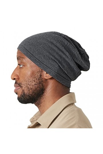 Bonnet Chapeau Homme en Coton Bio - Beanie Femme Chimio en Tricot Tombant Chaud Toutes Saisons Made in Japan Large Gris Foncé