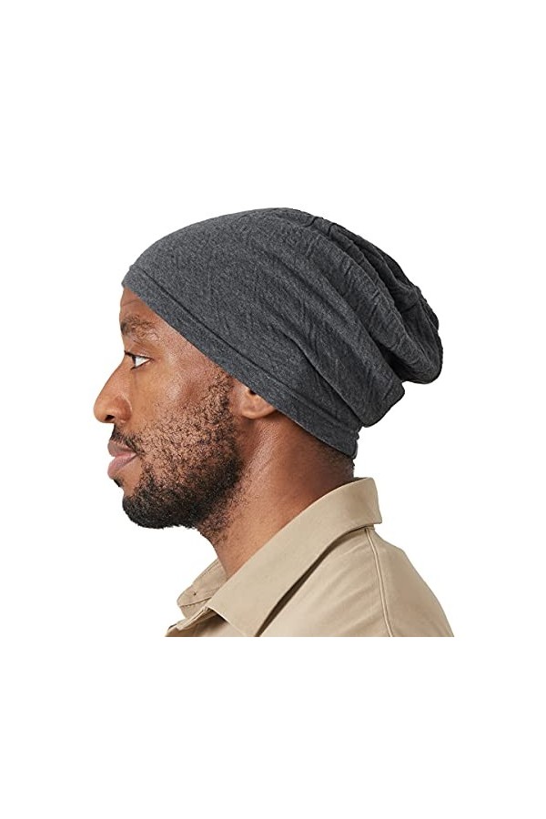 Bonnet Chapeau Homme en Coton Bio - Beanie Femme Chimio en Tricot Tombant Chaud Toutes Saisons Made in Japan Large Gris Foncé