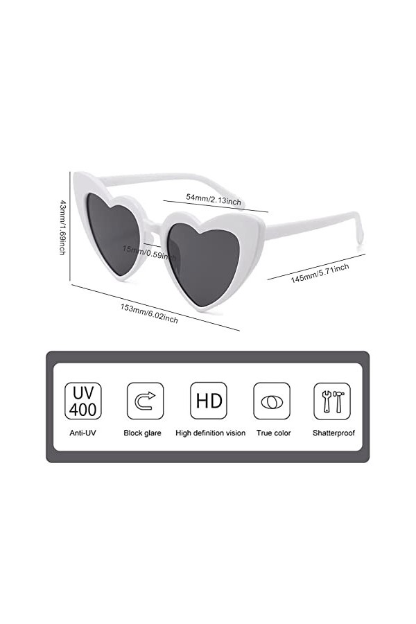 TSHAOUN 4 Pièces Lunette de Soleil Coeur Femme, Lunettes de Soleil Homme, Lunette Coeur Vintage, Lunettes de Fête Rétro, Lune