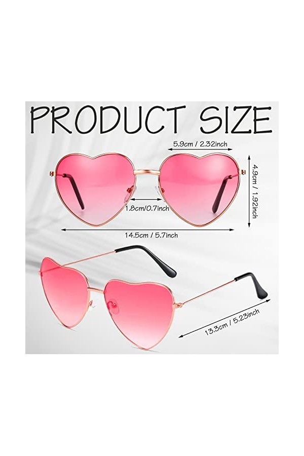 Carreuty Lot de 4 paires de lunettes de soleil en forme de cœur pour femme - Style rétro - Pour enfants et hommes et femmes -