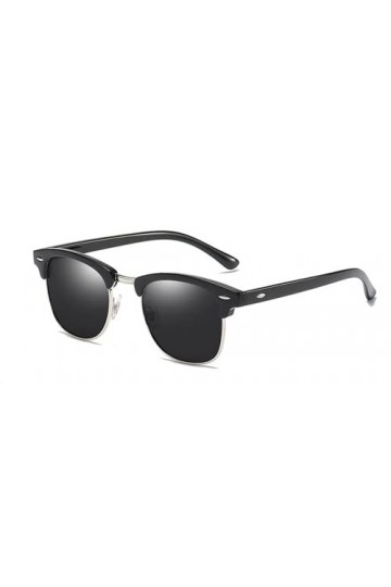 Lunettes de soleil polarisées rétro semi-sans monture pour homme et femme Protection UV, noir/argenté., Taille unique