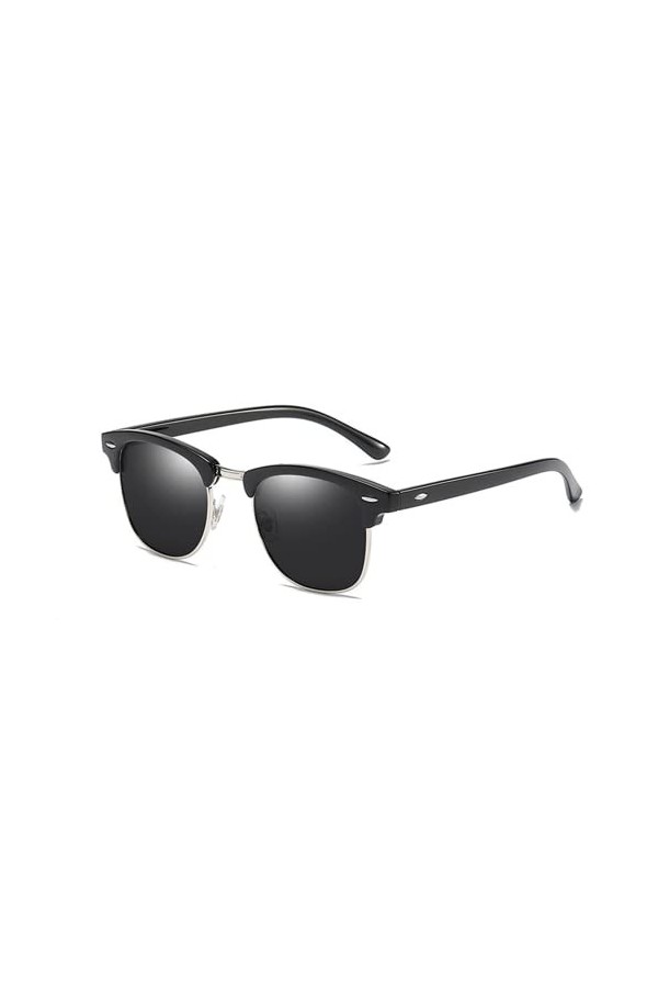 Lunettes de soleil polarisées rétro semi-sans monture pour homme et femme Protection UV, noir/argenté., Taille unique