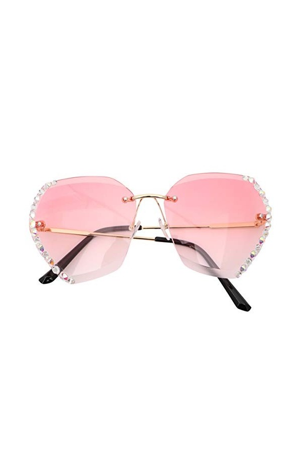 TENDYCOCO Lunettes de Soleil avec Strass Lunettes de Soleil de Couleur Dégradée Lunettes Aviateur sans Monture Lunettes Surdi