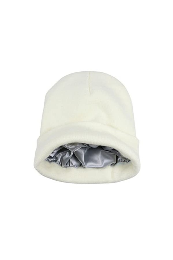 YESCAP Bonnets en Tricot doublés de Satin de Soie dhiver pour Femmes Bonnet Chaud Bonnet Chaud