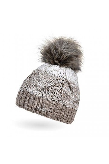 Neverless® Femme Bonnet Tricot Doublé Polaire Fourrure Pompon Fourrure Artificielle Bonnet Hiver Pompon Bonnet Bonnet à Pompo