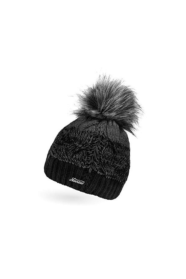 Neverless® Femme Bonnet Tricot Doublé Polaire Fourrure Pompon Fourrure Artificielle Bonnet Hiver Pompon Bonnet Bonnet à Pompo