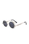 BOZONLI Lunettes de soleil Homme Femme Ronde Rétro Métal Cadre Steampunk Lunettes UV400 Protection