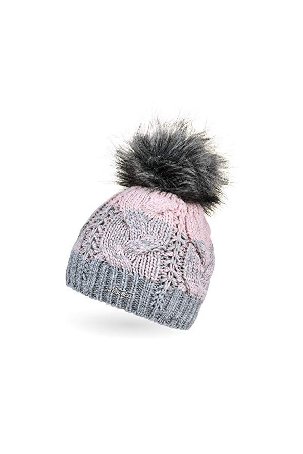 Neverless® Femme Bonnet Tricot Doublé Polaire Fourrure Pompon Fourrure Artificielle Bonnet Hiver Pompon Bonnet Bonnet à Pompo