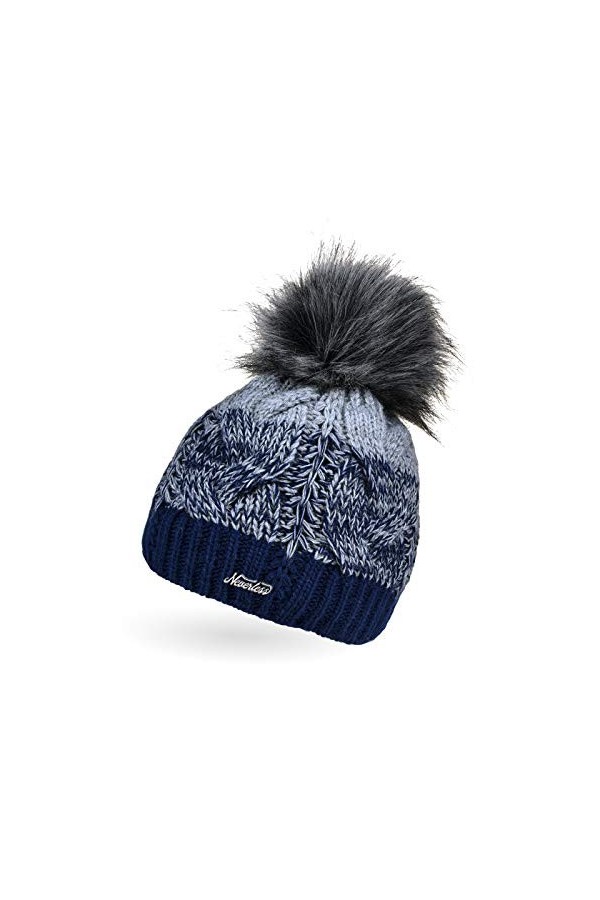 Neverless® Femme Bonnet Tricot Doublé Polaire Fourrure Pompon Fourrure Artificielle Bonnet Hiver Pompon Bonnet Bonnet à Pompo