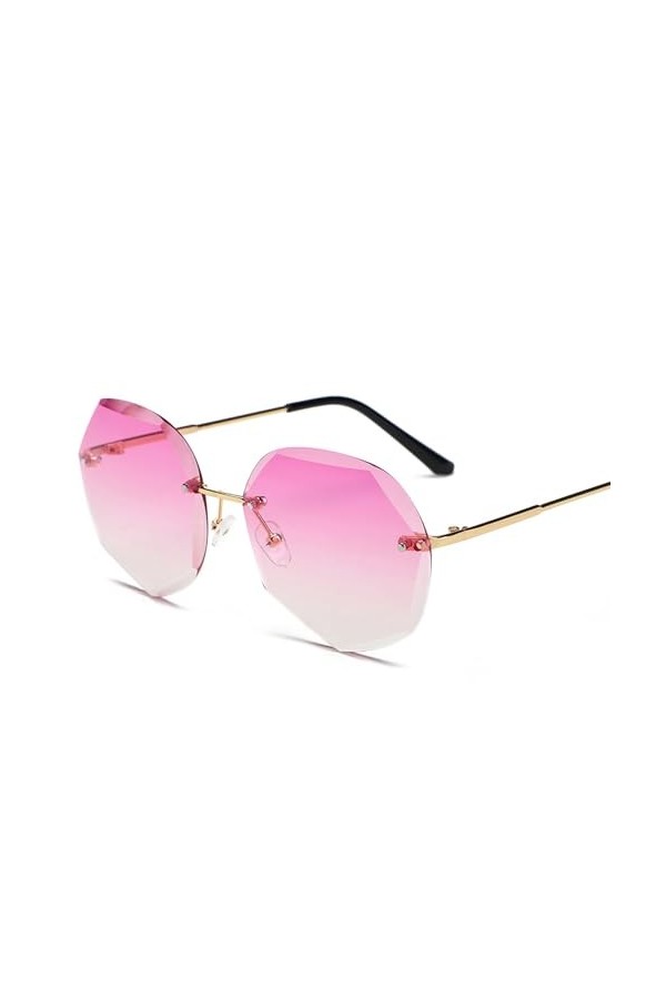 Lunettes De Soleil Carrées sans Bords pour Femmes, Polygone en Strass, Coupe Irrégulière, Nouvelle Collection 2023 Color:Roug