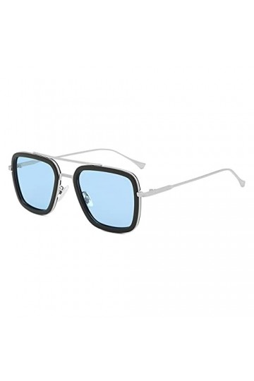 YAMEIZE Lunettes de Soleil Mode pour Femmes Hommes Lunettes à Monture en métal Protection UV400 Argent Bleu 
