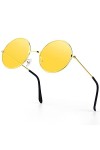 PROUSKY Lunettes de soleil rondes hippie rétro avec monture en or rose - Couleur bonbon - Lunettes vintage pour séance de rue