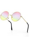 PROUSKY Lunettes de soleil rondes hippie rétro avec monture en or rose - Couleur bonbon - Lunettes vintage pour séance de rue