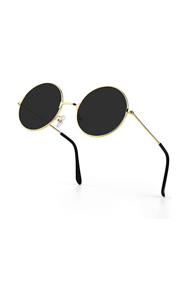 PROUSKY Lunettes de soleil rondes hippie rétro avec monture en or rose - Couleur bonbon - Lunettes vintage pour séance de rue