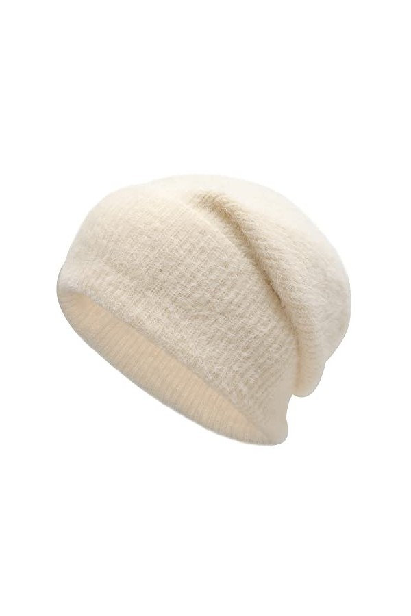 ZLYC Bonnet dhiver souple en tricot côtelé chaud pour homme et femme, Blanc uni., taille unique
