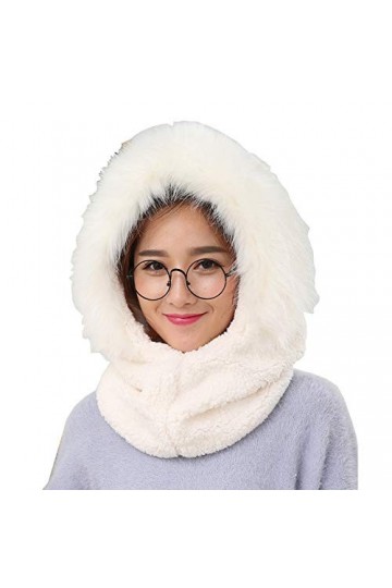 Amorar&nbsp;Fausse Fourrure Chapeau dhiver Bonnet avec Écharpe à Capuche Duveteux Bonnet 2 en 1&nbsp;Cache-Cou Unisexe Foulards Coupe-