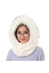 Amorar&nbsp;Fausse Fourrure Chapeau dhiver Bonnet avec Écharpe à Capuche Duveteux Bonnet 2 en 1&nbsp;Cache-Cou Unisexe Foulards Coupe-