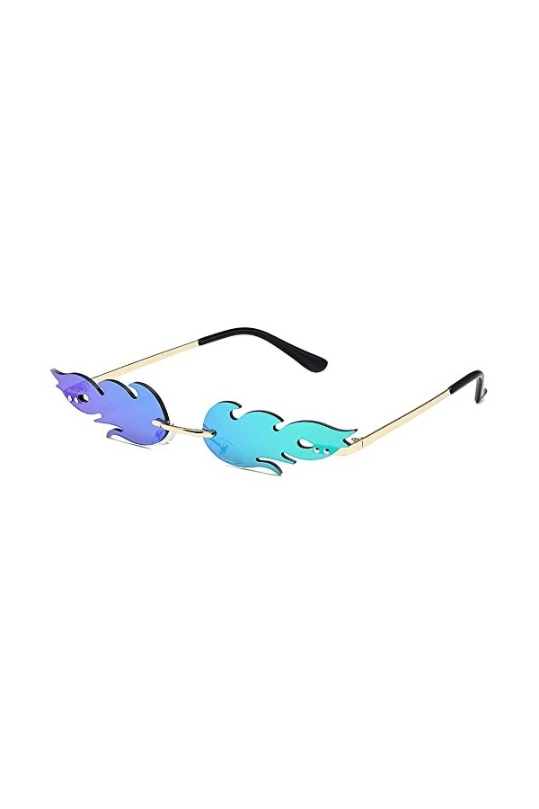 Lunettes De Soleil Flamme De Feu pour Femmes Lunettes De Soleil sans Monture à La Mode Nouveauté Cadre en Métal Uv400 Lunette