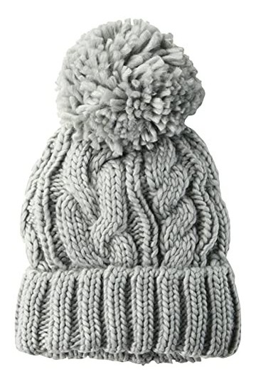 Amazon Essentials Womens Chunky Cable Beanie with Yarn Pom Chapeau, Gris Clair chiné, Taille Unique