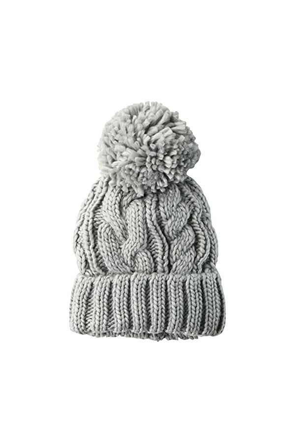 Amazon Essentials Womens Chunky Cable Beanie with Yarn Pom Chapeau, Gris Clair chiné, Taille Unique