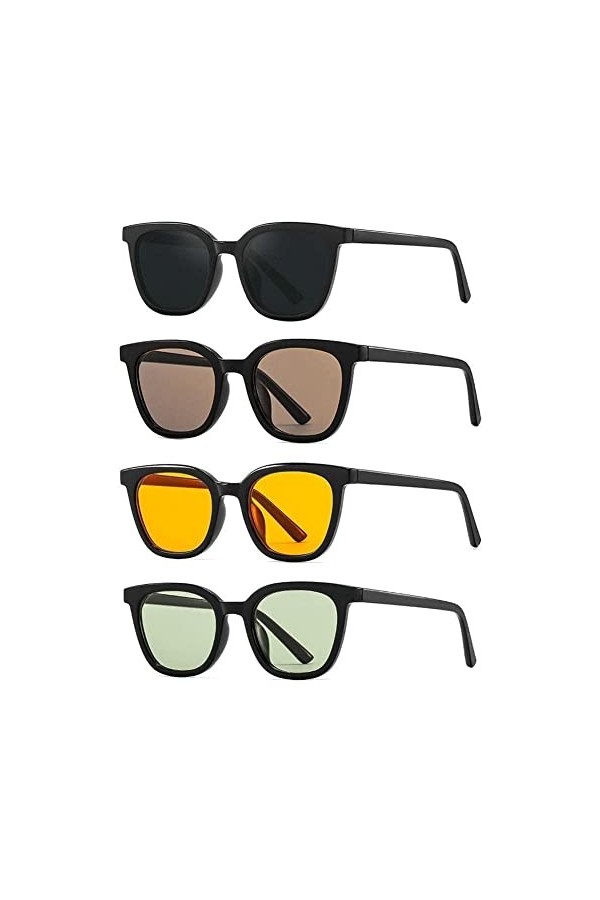 Lunettes de soleil carrées vintage pour femme UV400 éblouissement R5X9, 4 paires., Taille unique