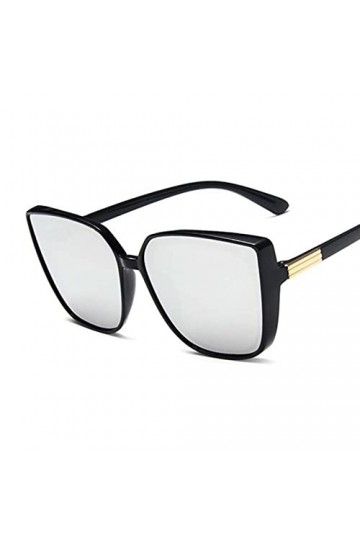 Designer Cat Eye Lunettes de Soleil Femme Vintage Noir Miroir Lunettes de Soleil pour la Mode Grand Cadre Cool Sexy Femme-Noi