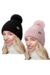 JORYEE Bonnet Wineter pour femme et homme - Bonnet tricoté chaud avec pompon doublure polaire épaisse pour lhiver automne, N