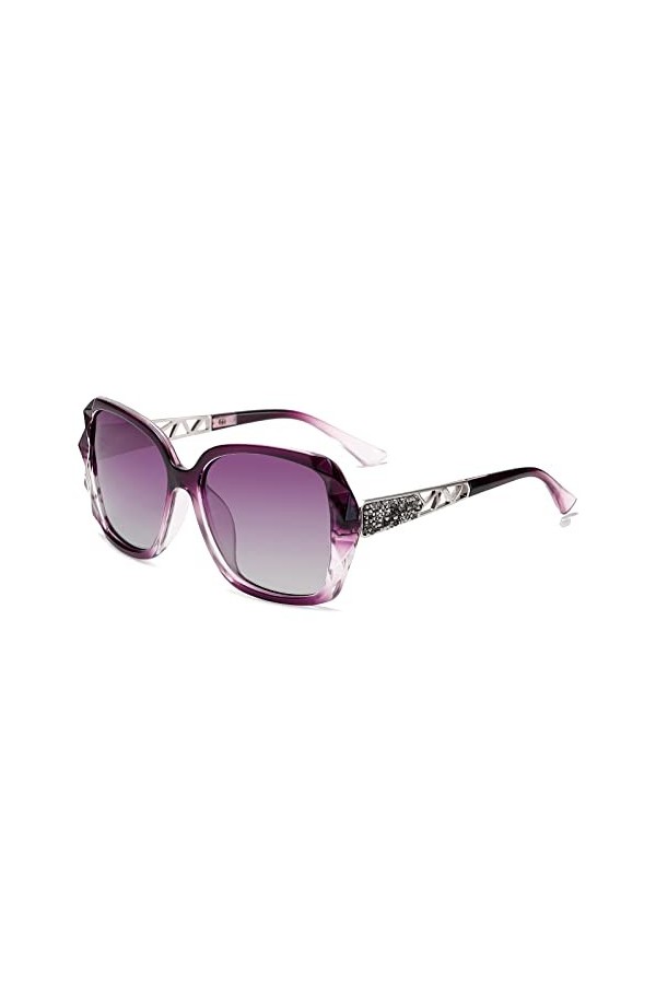 Long Keeper Lunette de Soleil femme Polarisee UV400, Vintage Classique Retro Designer Ladies Lunettes de Soleil Grande avec S