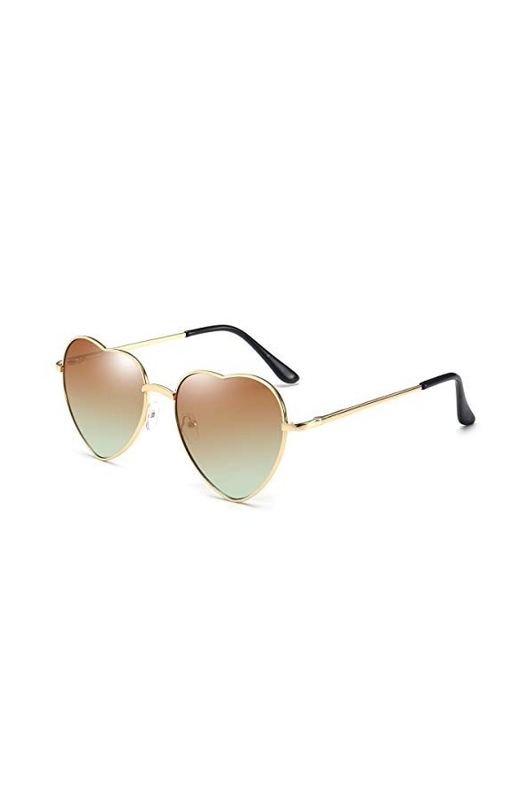 Lunettes de soleil coeur pour femme sans monture cadre en métal mince lunettes de soleil en forme de coeur UV400(Verres dégra