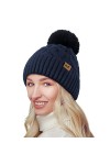 JORYEE Bonnet Wineter pour femme et homme - Bonnet tricoté chaud avec pompon doublure polaire épaisse pour lhiver automne, N