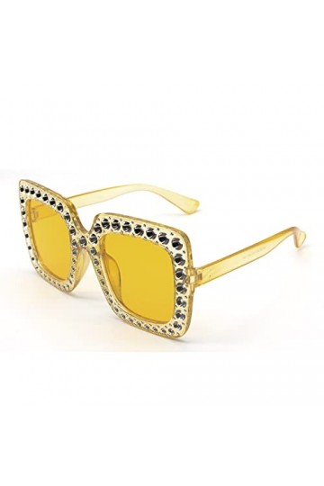 ALLY-MAGIC Lunettes de soleil surdimensionnées en strass carrées unisexe diamant Bling Lunettes de soleil roses pour femmes l
