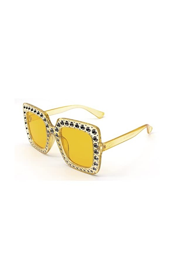 ALLY-MAGIC Lunettes de soleil surdimensionnées en strass carrées unisexe diamant Bling Lunettes de soleil roses pour femmes l