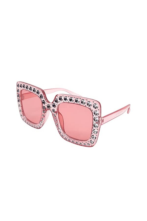 ALLY-MAGIC Lunettes de soleil surdimensionnées en strass carrées unisexe diamant Bling Lunettes de soleil roses pour femmes l