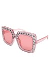 ALLY-MAGIC Lunettes de soleil surdimensionnées en strass carrées unisexe diamant Bling Lunettes de soleil roses pour femmes l