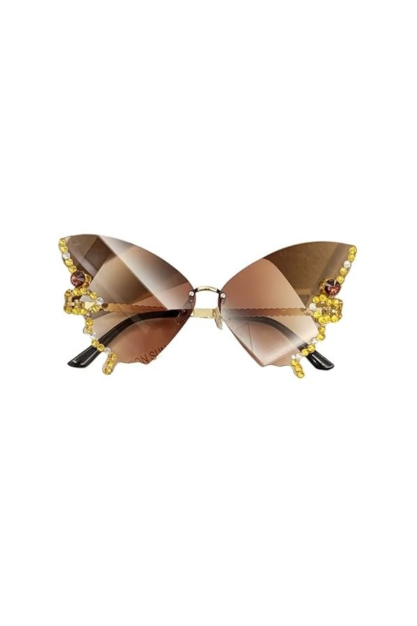 Lunettes de soleil sans monture pour femme - Petit visage - Avec strass - Œil de chat - Sans monture - Petit visage