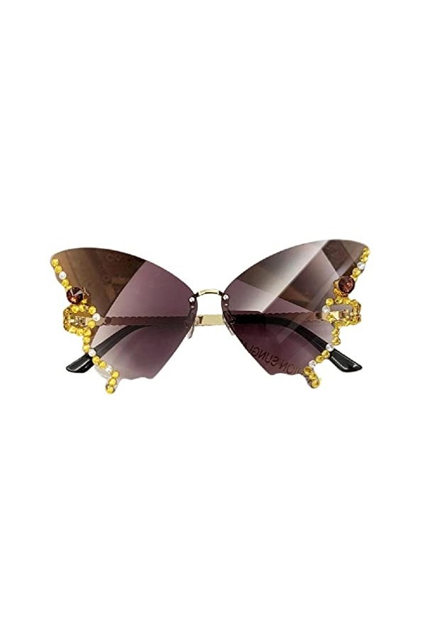Lunettes de soleil sans monture pour femme - Petit visage - Avec strass - Œil de chat - Sans monture - Petit visage