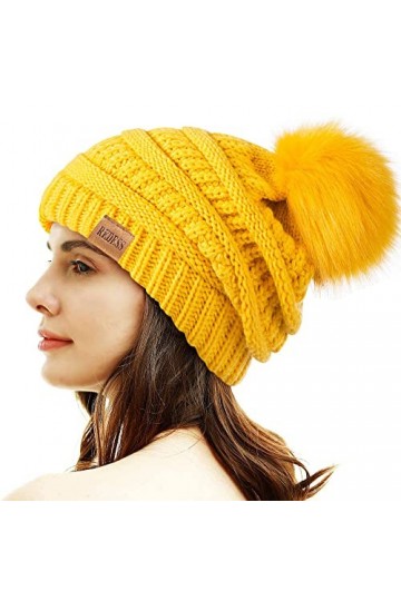 REDESS Bonnet dhiver à Pompons pour Femme Doublure Polaire Chaude Épais Slouchy Snow Knit Chunky Baggy Skull Ski Cap