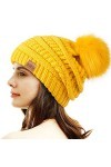 REDESS Bonnet dhiver à Pompons pour Femme Doublure Polaire Chaude Épais Slouchy Snow Knit Chunky Baggy Skull Ski Cap