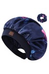 Hat Hut Bonnet en satin de soie pour cheveux bouclés - Bonnet de sommeil réglable avec motif - Double couche rose clair 