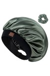 Hat Hut Bonnet en satin de soie pour cheveux bouclés - Bonnet de sommeil réglable avec motif - Double couche rose clair 