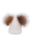 BeFur Mignon Bébé Bonnet à 2 Pompon Fourrure Enfant Fille Chapeau Béret à Laine Tricot Torsade Hiver 6mois-5ans Blanc