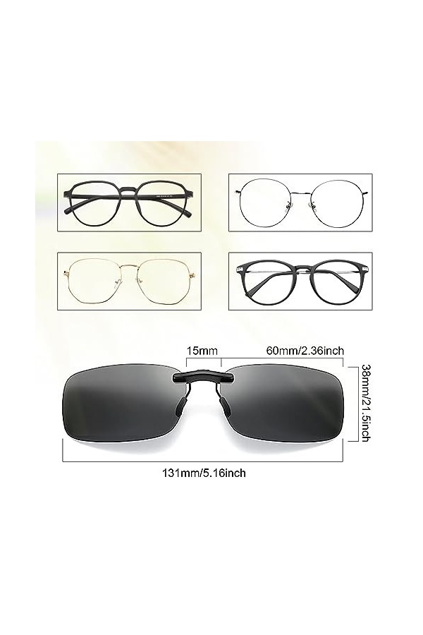 RISVOWO Clip Lunettes de Soleil, 4 Pièces Lunettes de Soleil à Clipser Unisexe, Éblouissement Uv400 Clip Polarisé, Pour Myope
