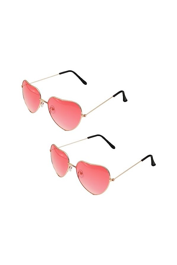 2 Paires Lunettes de Soleil Coeur Rose Couleur Dégradé Lunettes Soleil Hippies Vintage Années 70, 80 et 90 Lunettes Hippie po