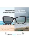 LVIOE Lunettes de soleil polarisées rétro pour femme - Style années 80 - Protection UV400, Noir photochromique