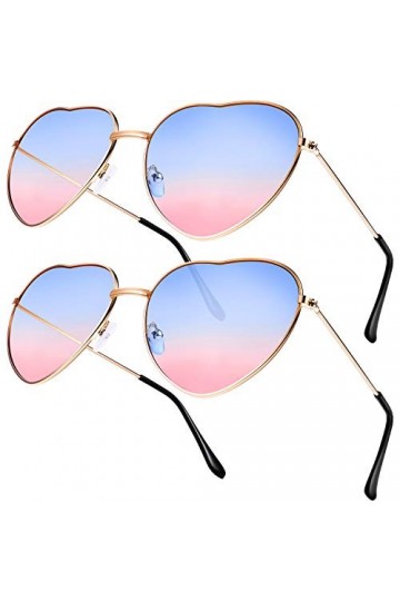 2 Paires de Lunettes Spécifications hippies Lunettes en Forme de Coeur pour Accessoire Déguisement Hippie, Cadre Or Rose Dég