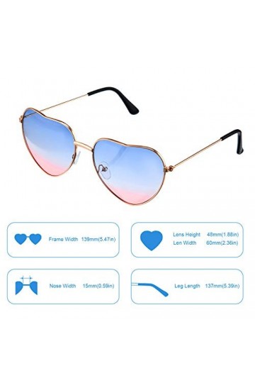 2 Paires de Lunettes Spécifications hippies Lunettes en Forme de Coeur pour Accessoire Déguisement Hippie, Cadre Or Rose Dég