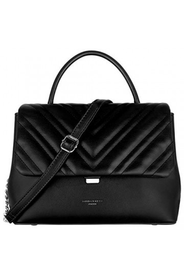 David Jones - Sac Bandoulière Rabat Matelassé Chevron Femme - Cuir PU - Taille Moyenne - Elegant - Noir