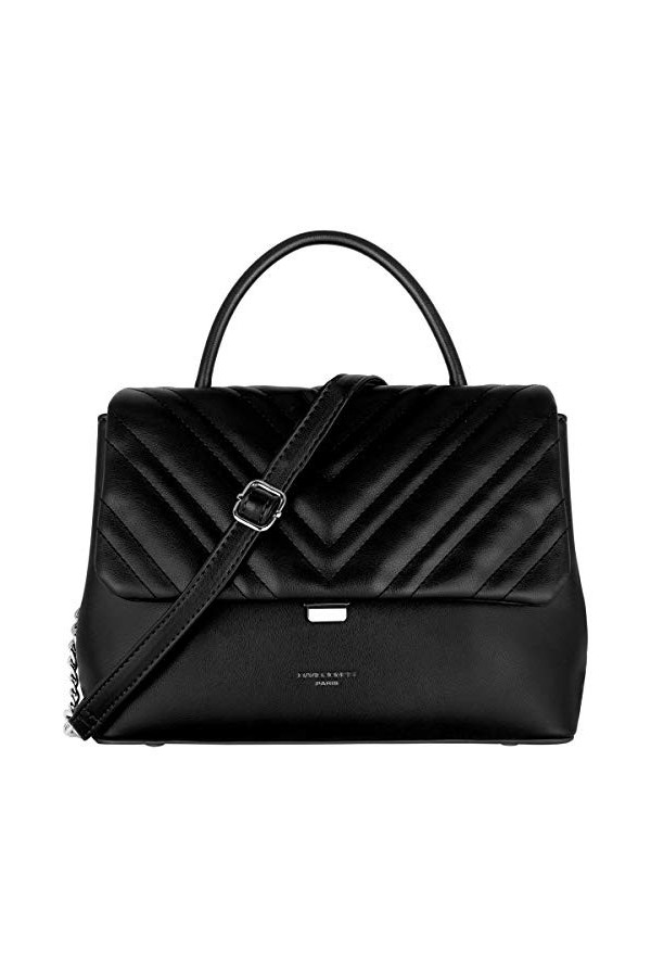 David Jones - Sac Bandoulière Rabat Matelassé Chevron Femme - Cuir PU - Taille Moyenne - Elegant - Noir